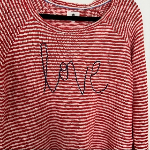 SUNDRY Love Embroidery Sweater Striped Knit Pullover Red White Size 1 Small - Picture 12 of 12